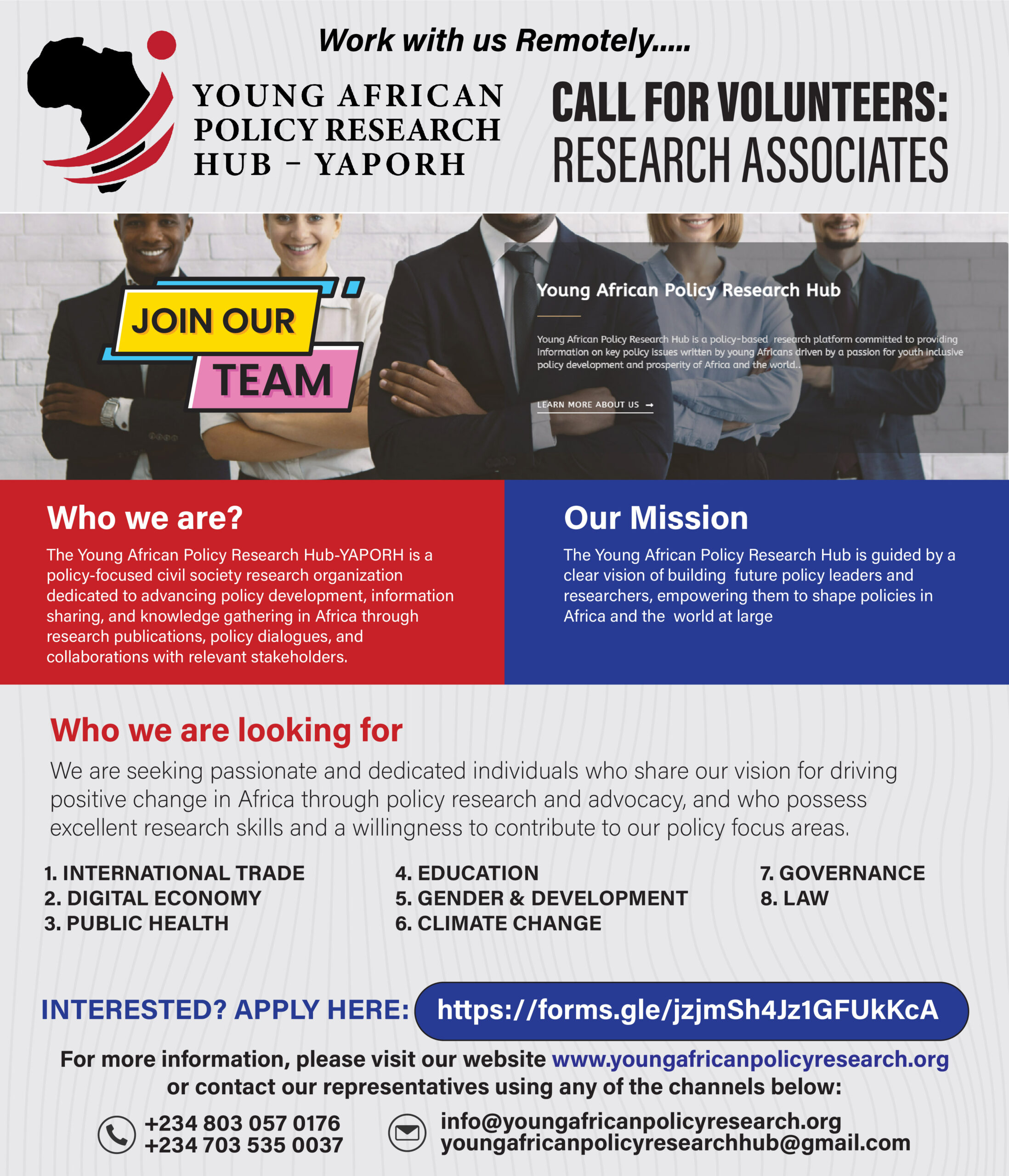 You are currently viewing Join Our Team at Young African Policy Research Hub-YAPORH
